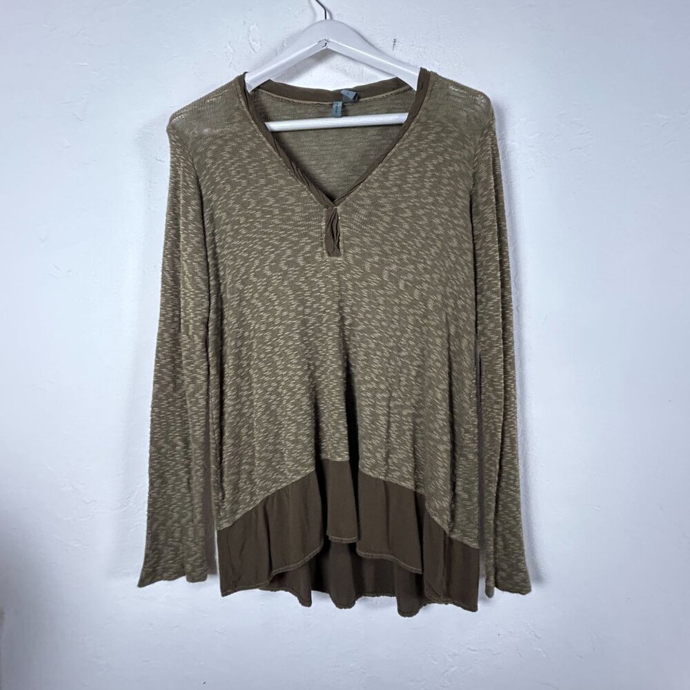 Left of Center Womens Small Olive Green Textured Knit Long Sleeve Top Casual